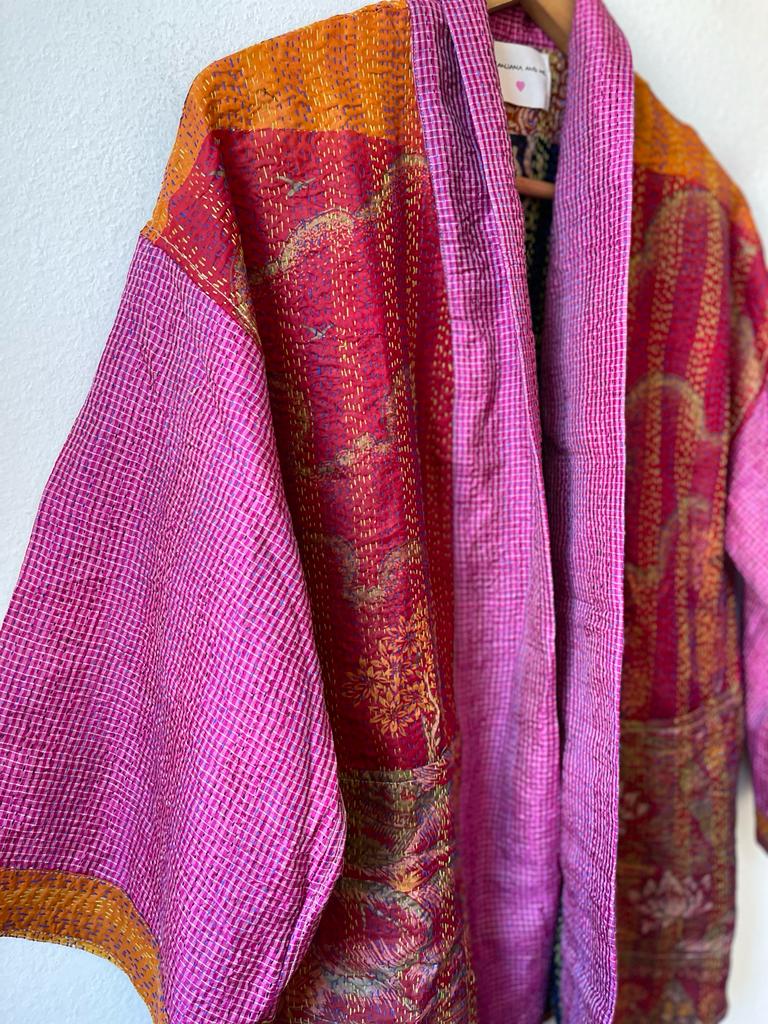 Reversible kimono old kantha silk