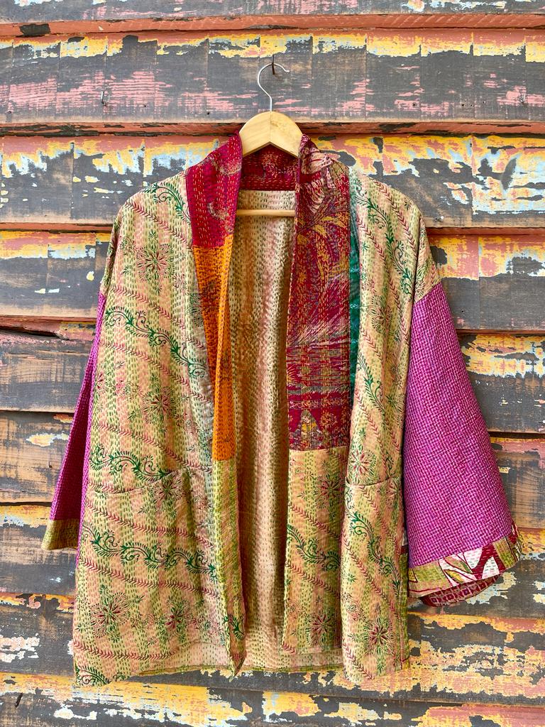 Reversible silk kantha kimono