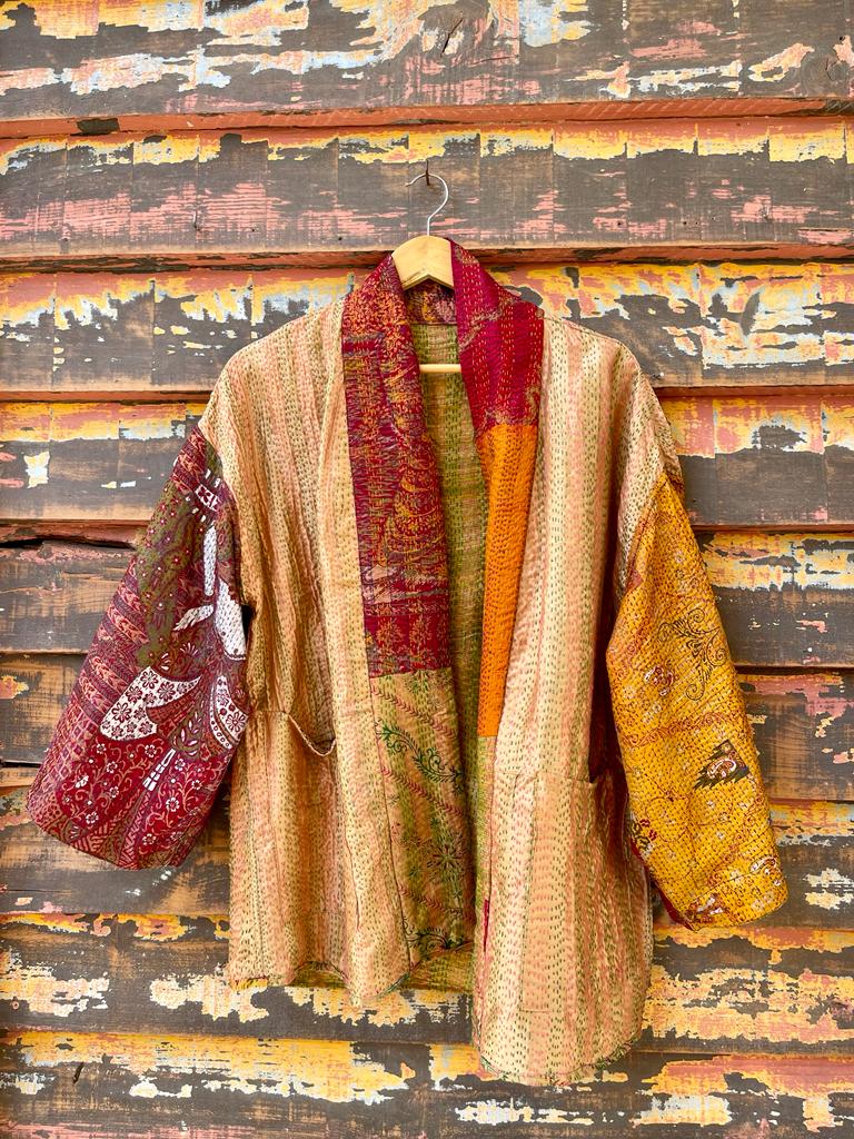 Reversible silk kantha kimono