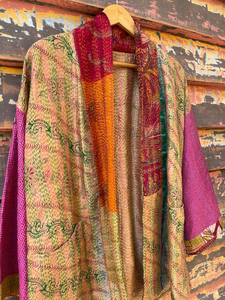 Reversible silk kantha kimono