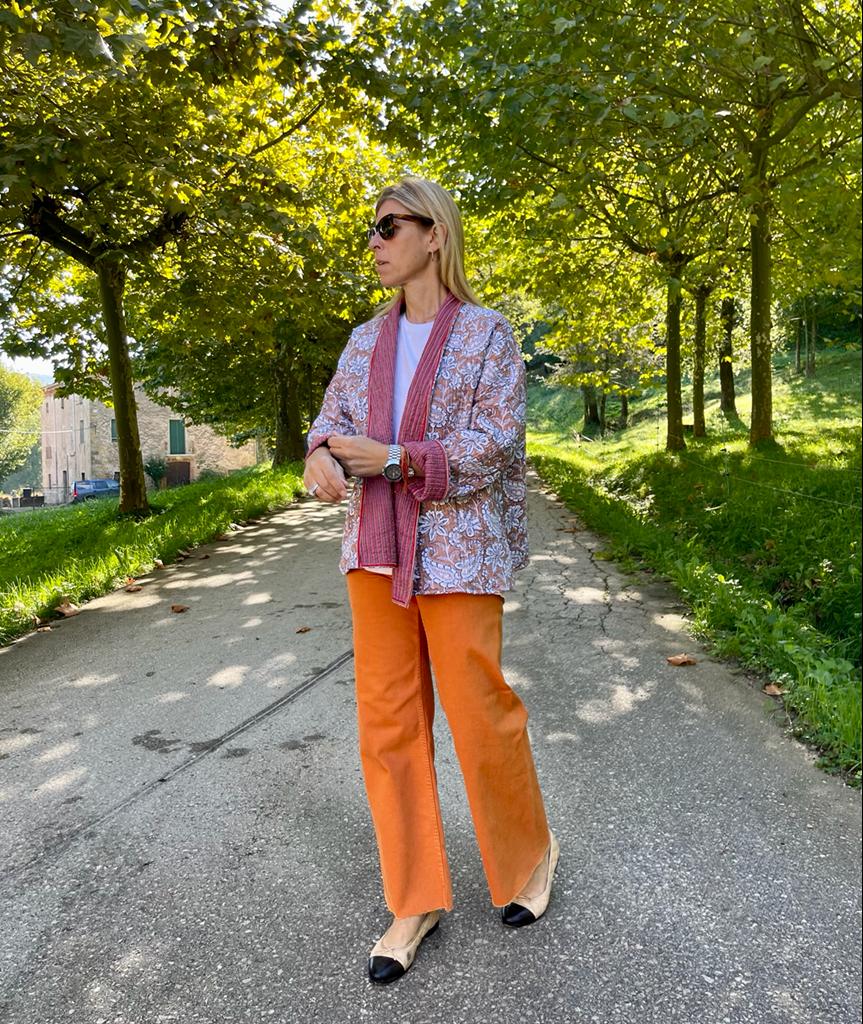 Quilted kimono reversible