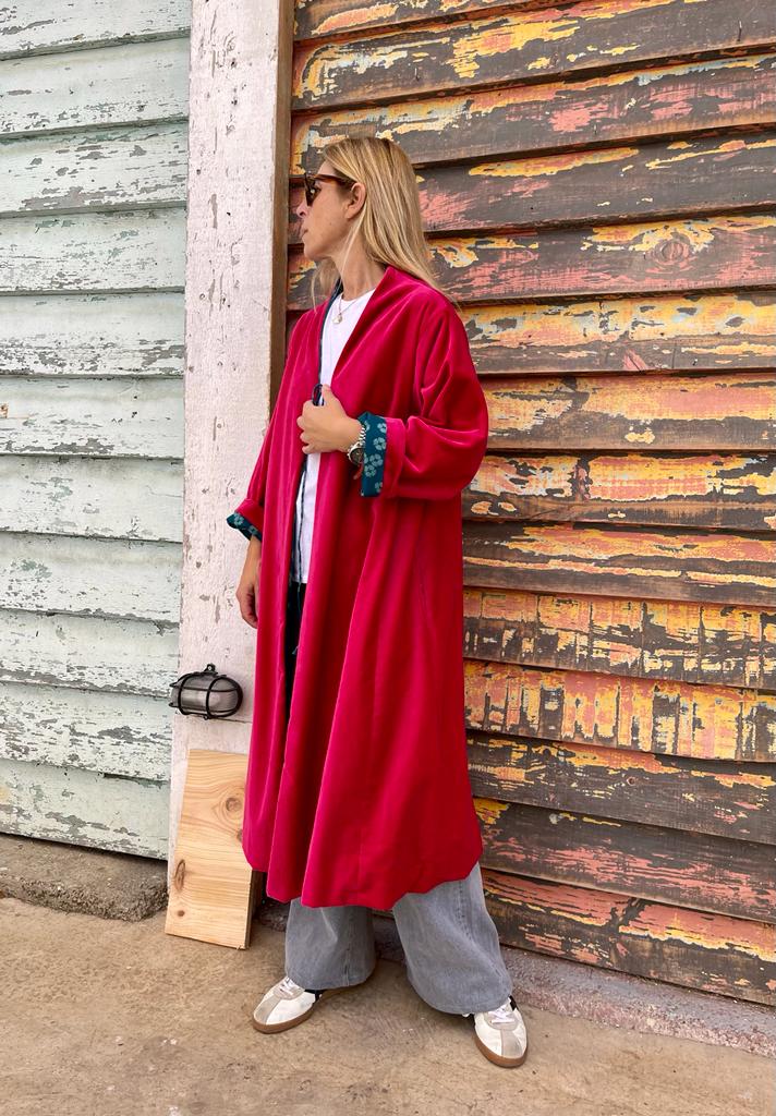 Cherry velvet reversible kimono
