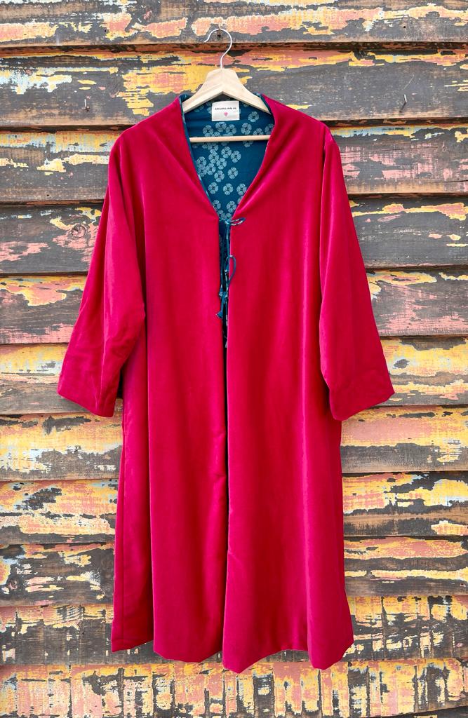 Cherry velvet reversible kimono