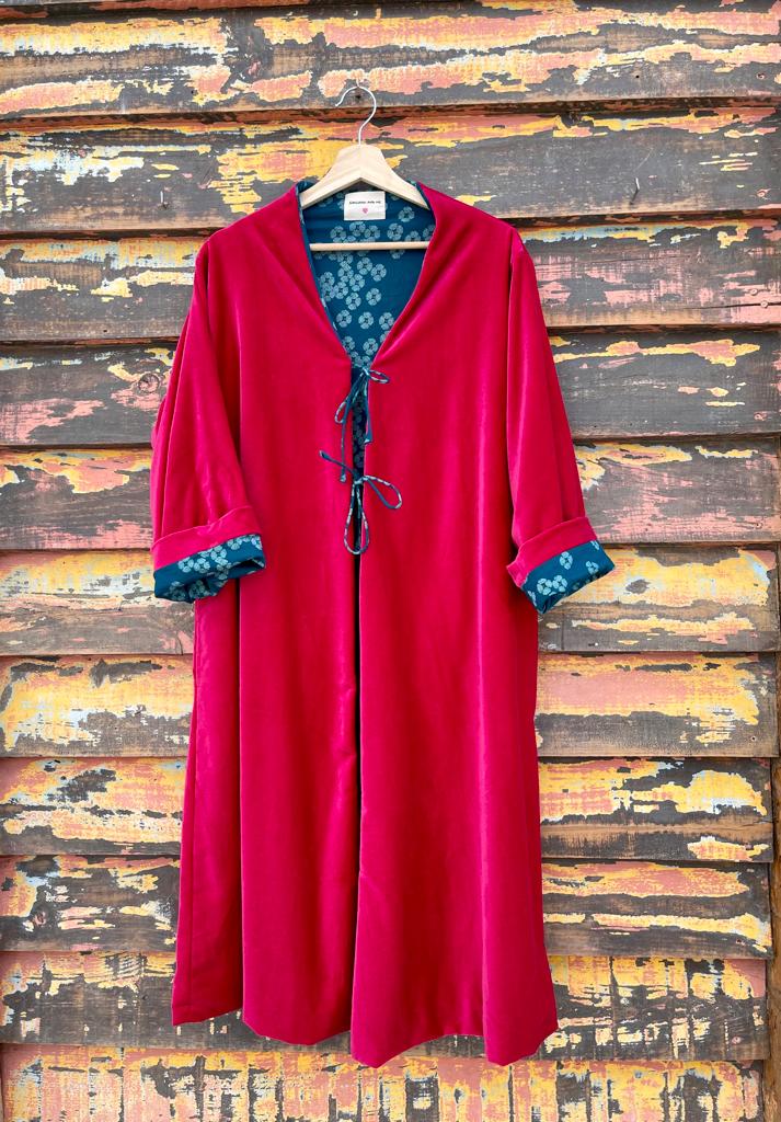 Cherry velvet reversible kimono