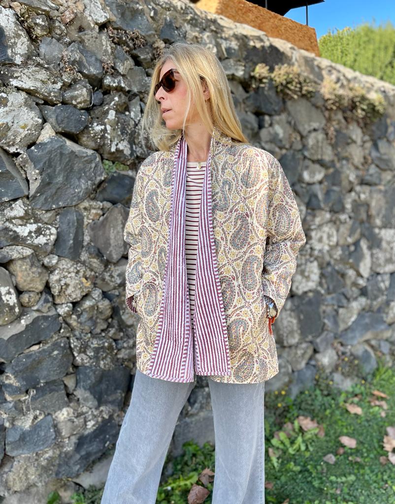 Block Print Quilted Reversible Kimono