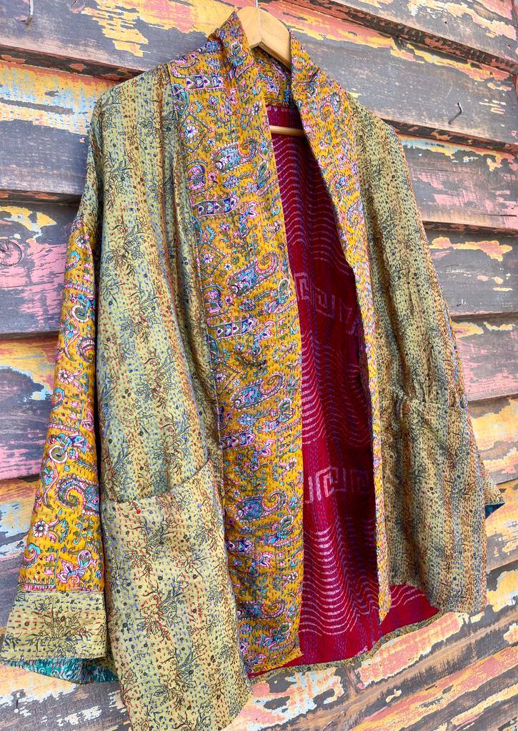 Silk vintage kantha kimono