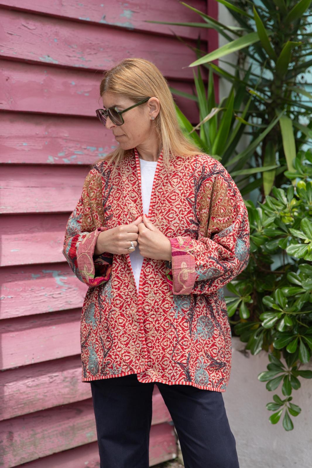 Old kantha embroidery reversible jacket