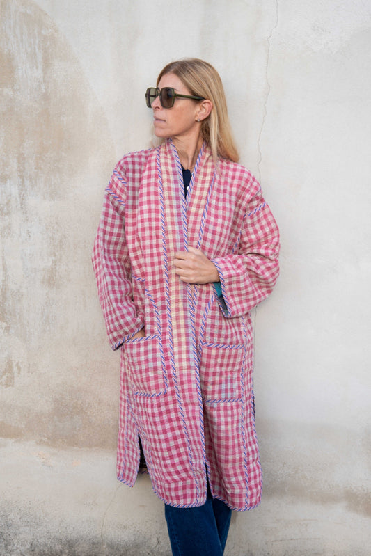 Reversible old kantha Kimono