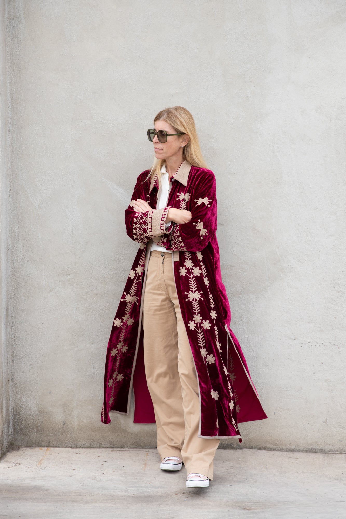 Silk velvet embroidered kimono