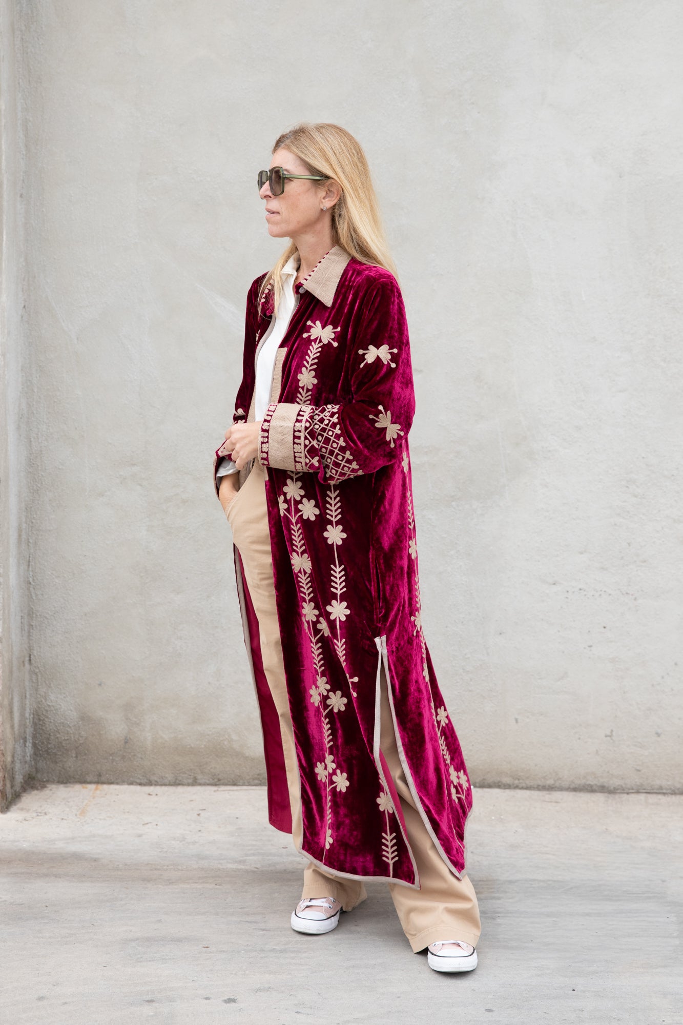 Silk velvet embroidered kimono