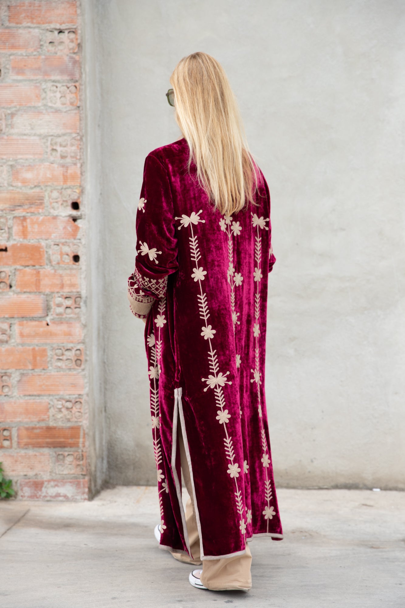 Silk velvet embroidered kimono