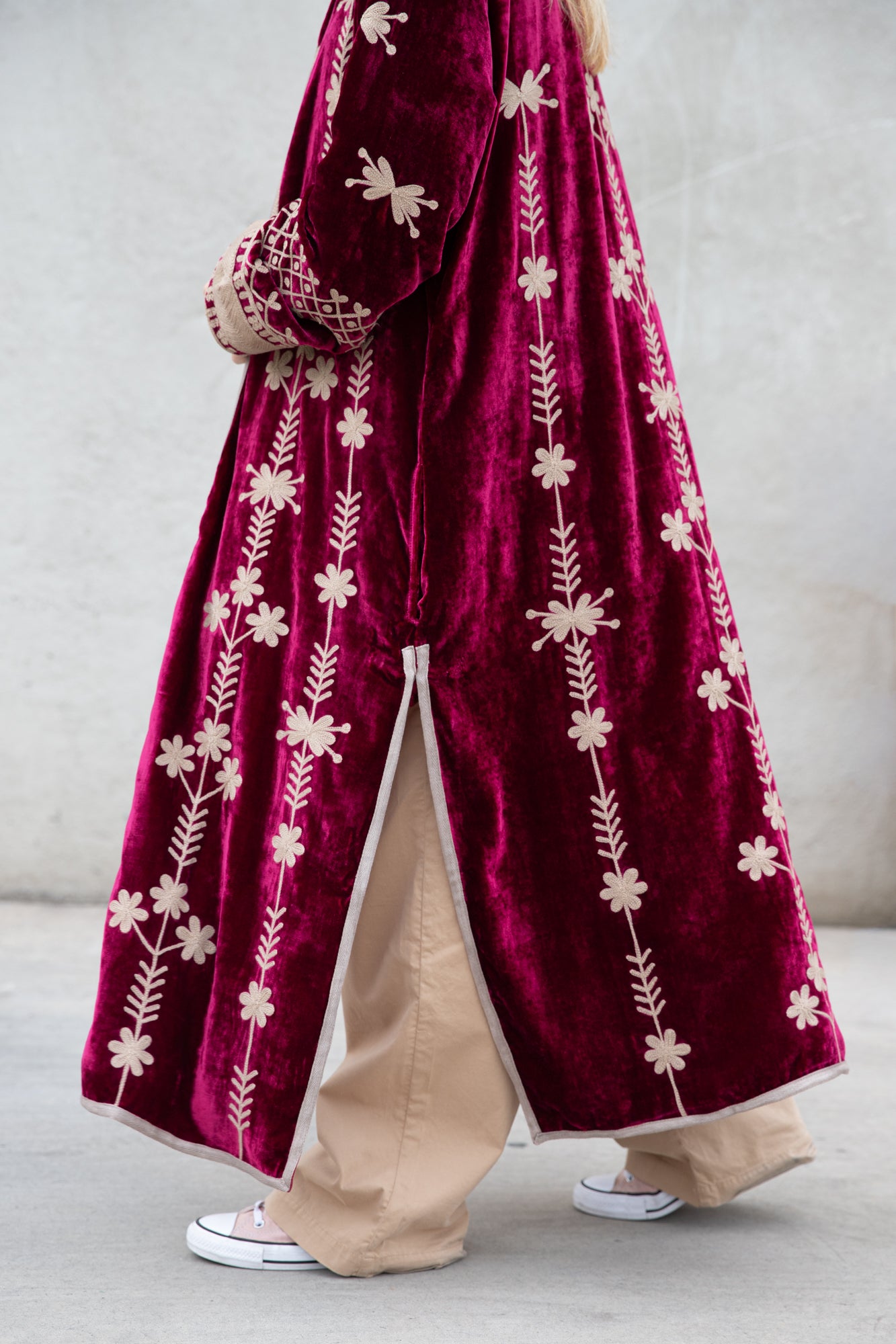 Silk velvet embroidered kimono