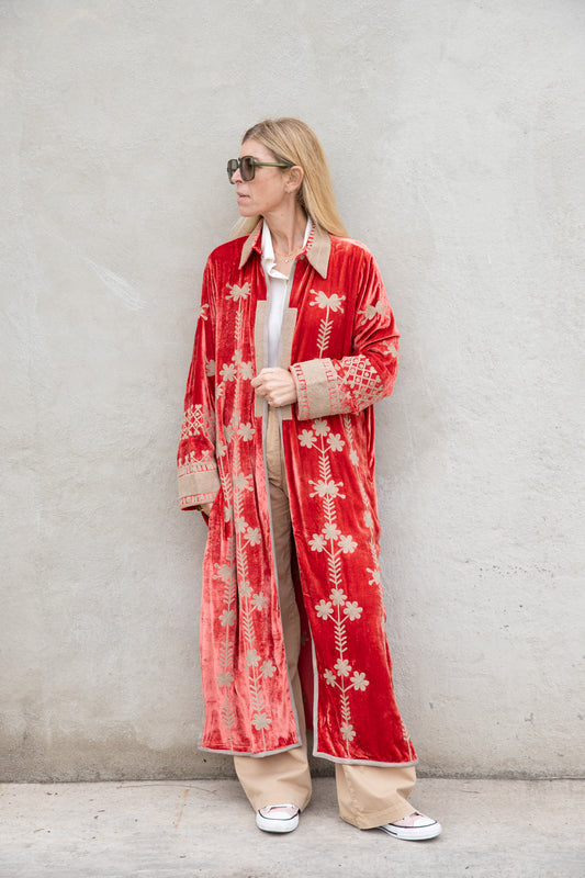 Silk velvet embroidered kimono