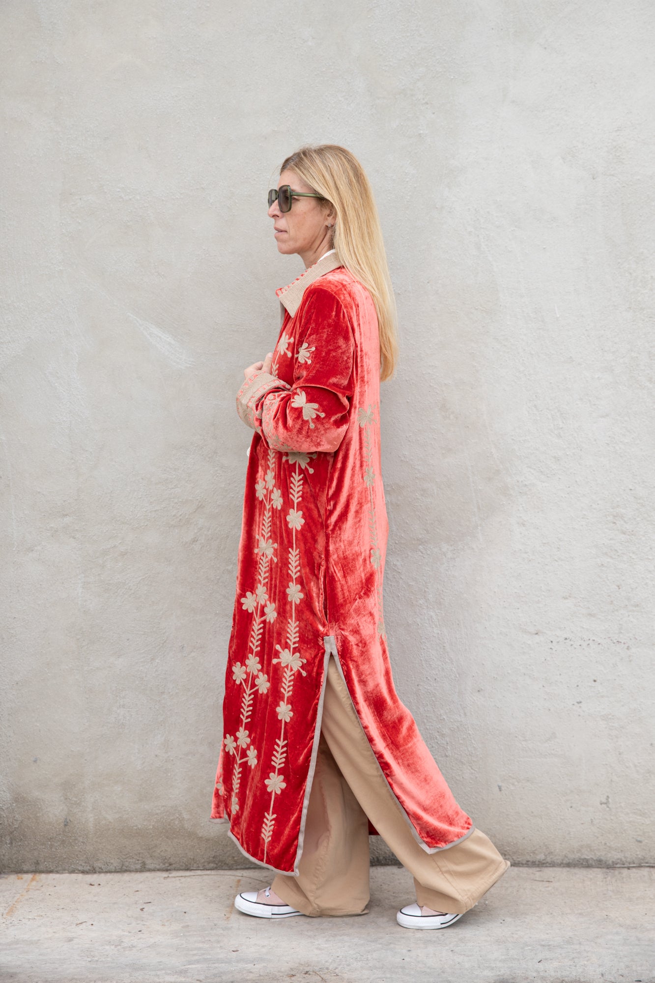 Silk velvet embroidered kimono