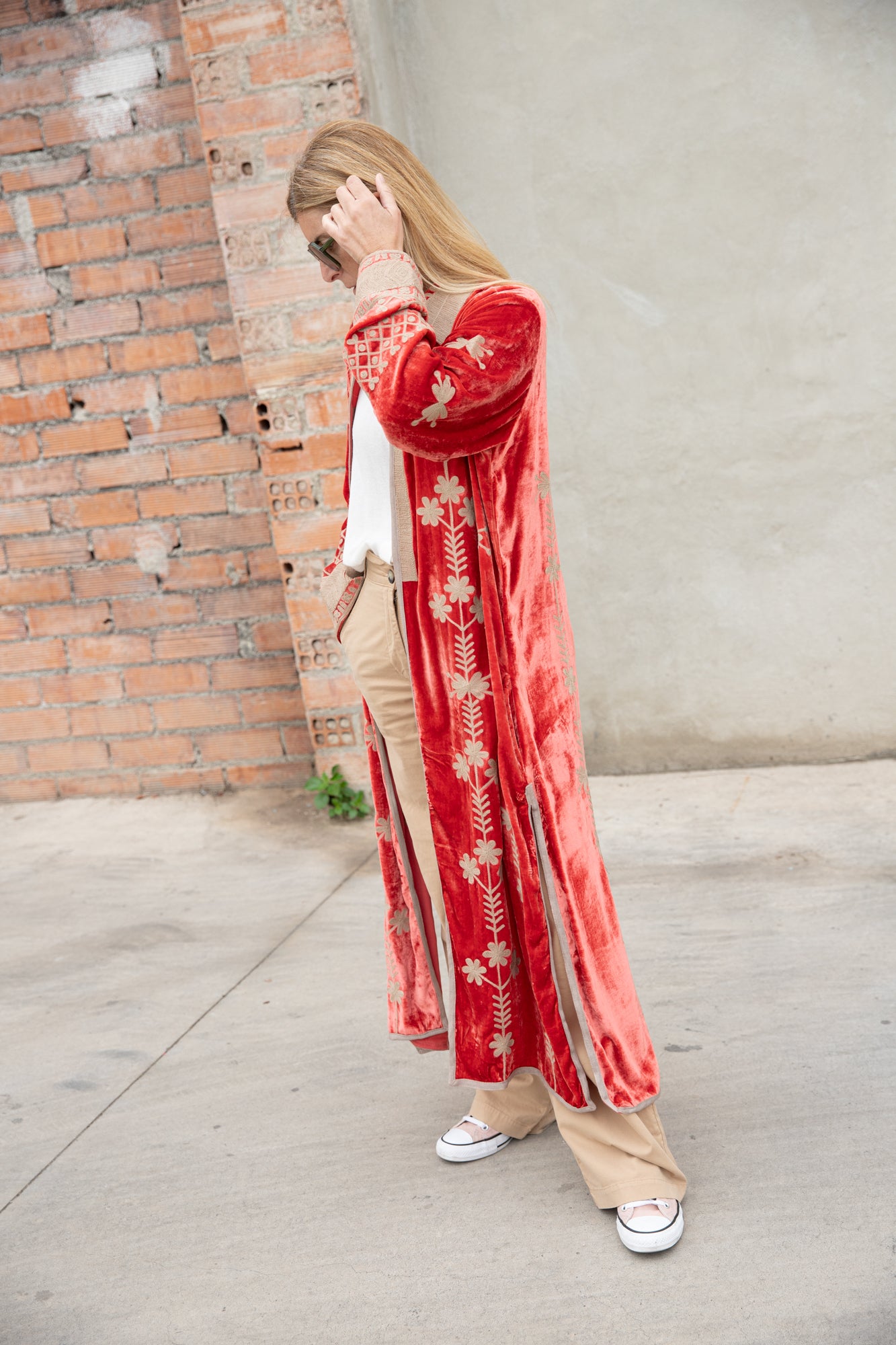 Silk velvet embroidered kimono