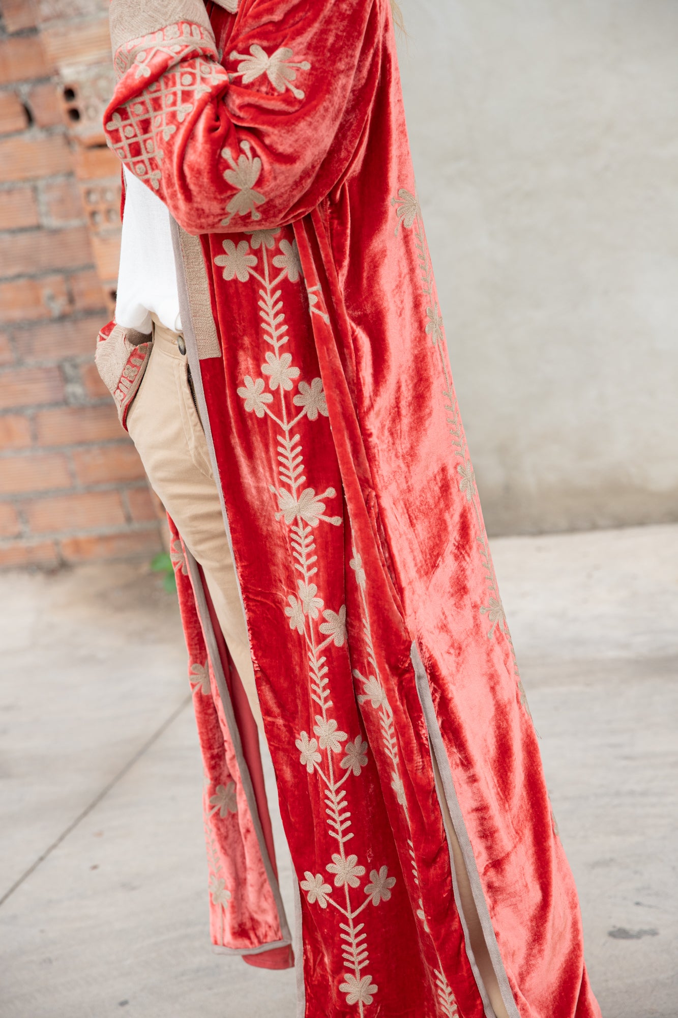 Silk velvet embroidered kimono