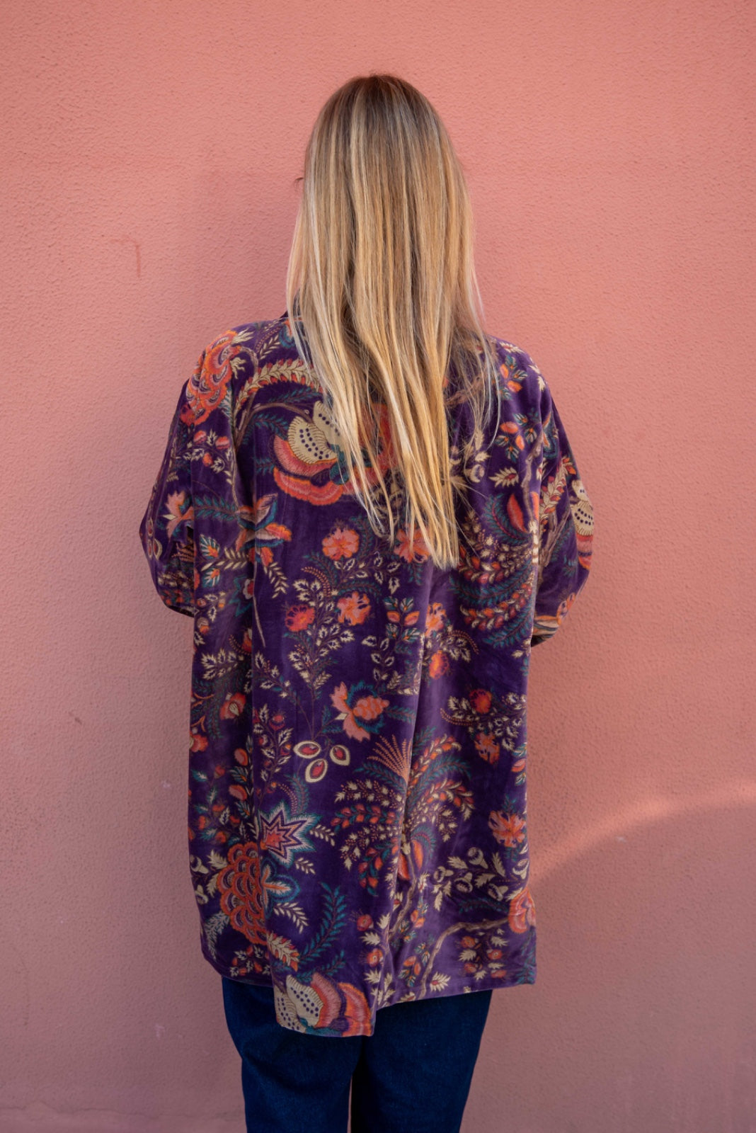Short velvet kimono