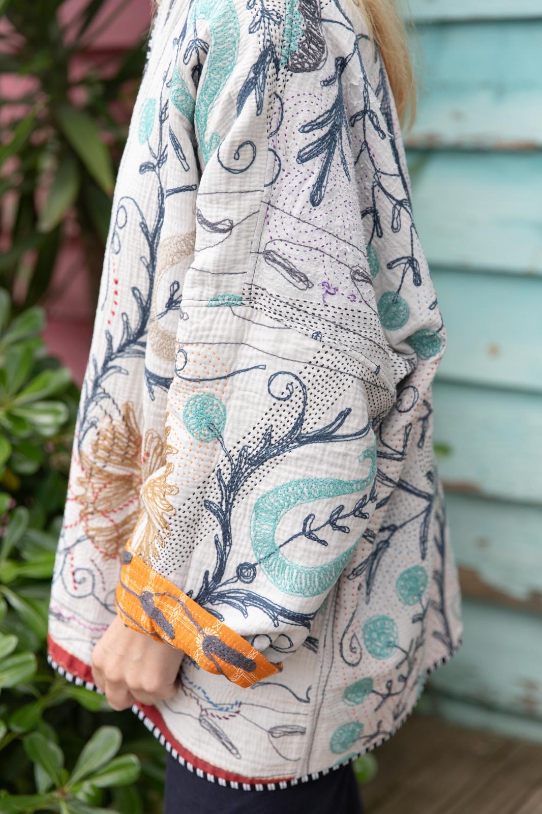Old kantha embroidery reversible jacket