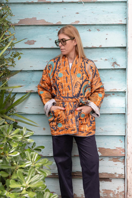 Old kantha embroidery reversible jacket