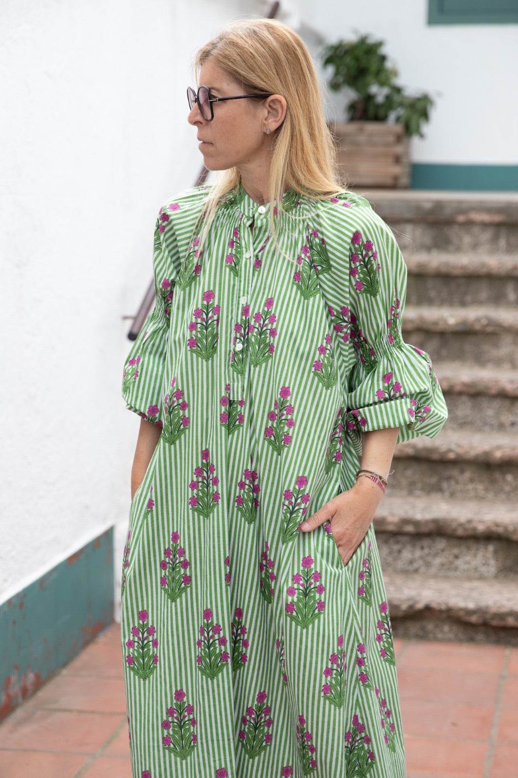 Pink city green dress