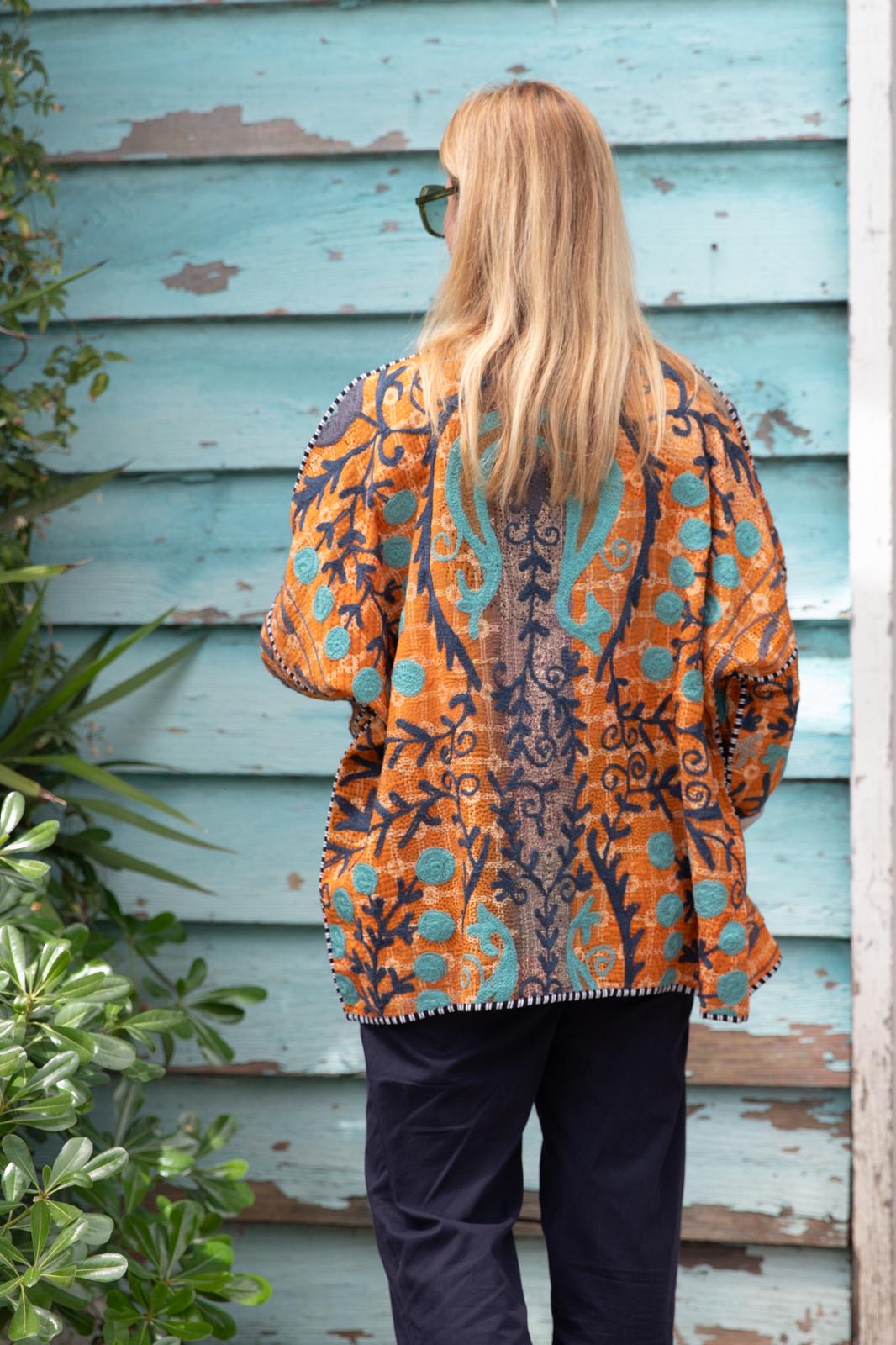 Old kantha embroidery reversible jacket
