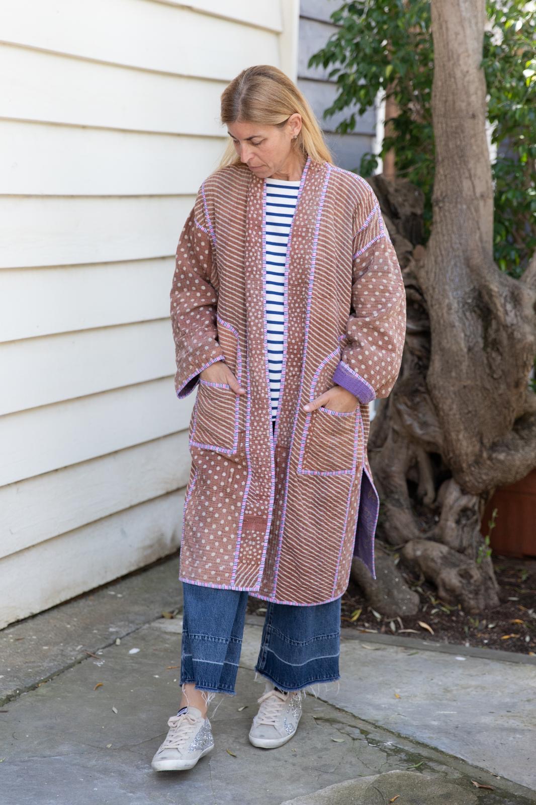 Reversible old kantha Kimono
