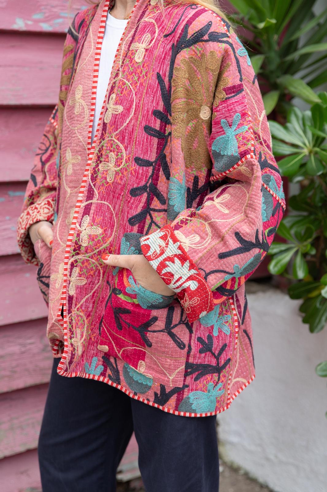 Old kantha embroidery reversible jacket