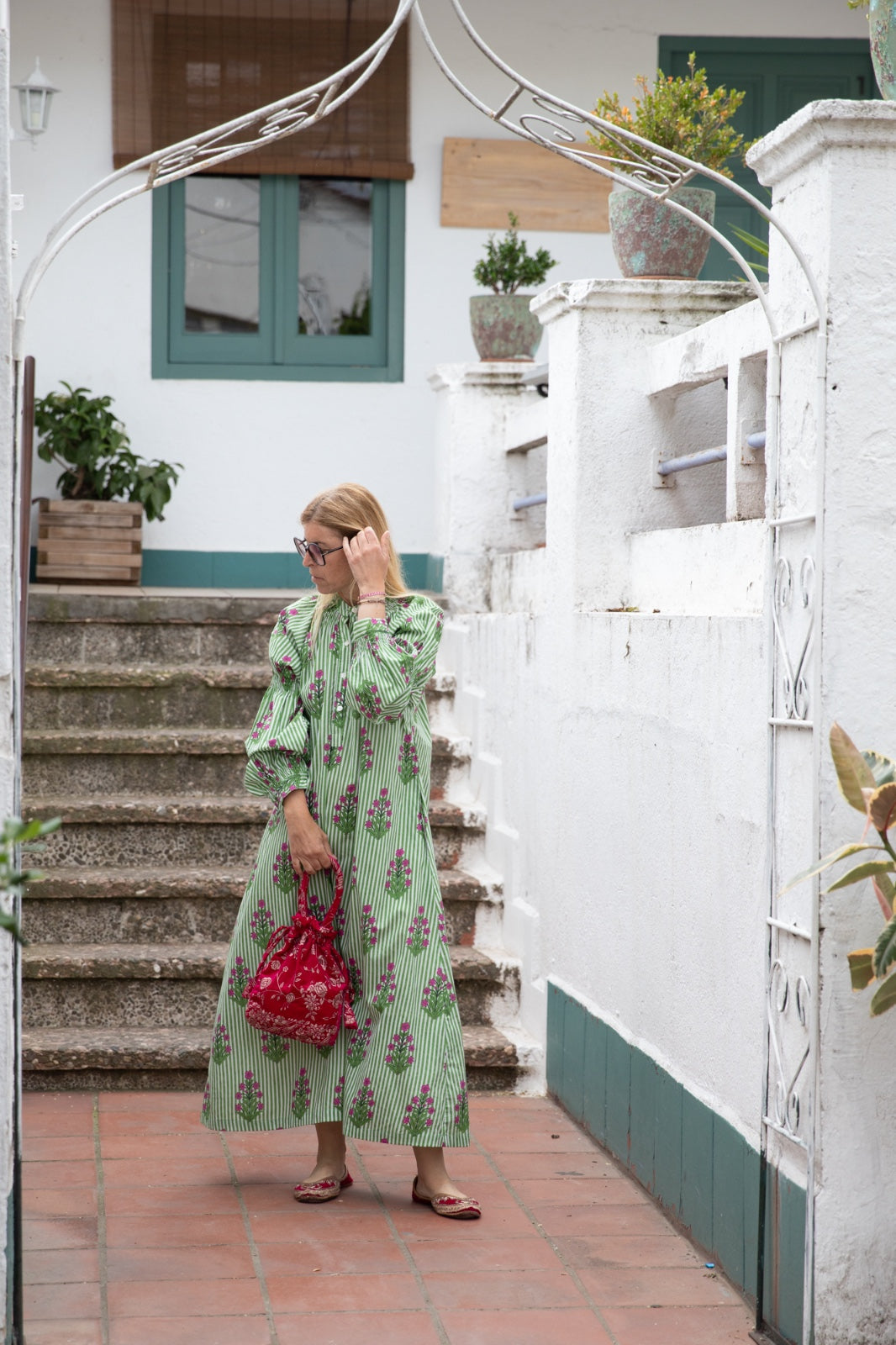 Pink city green dress