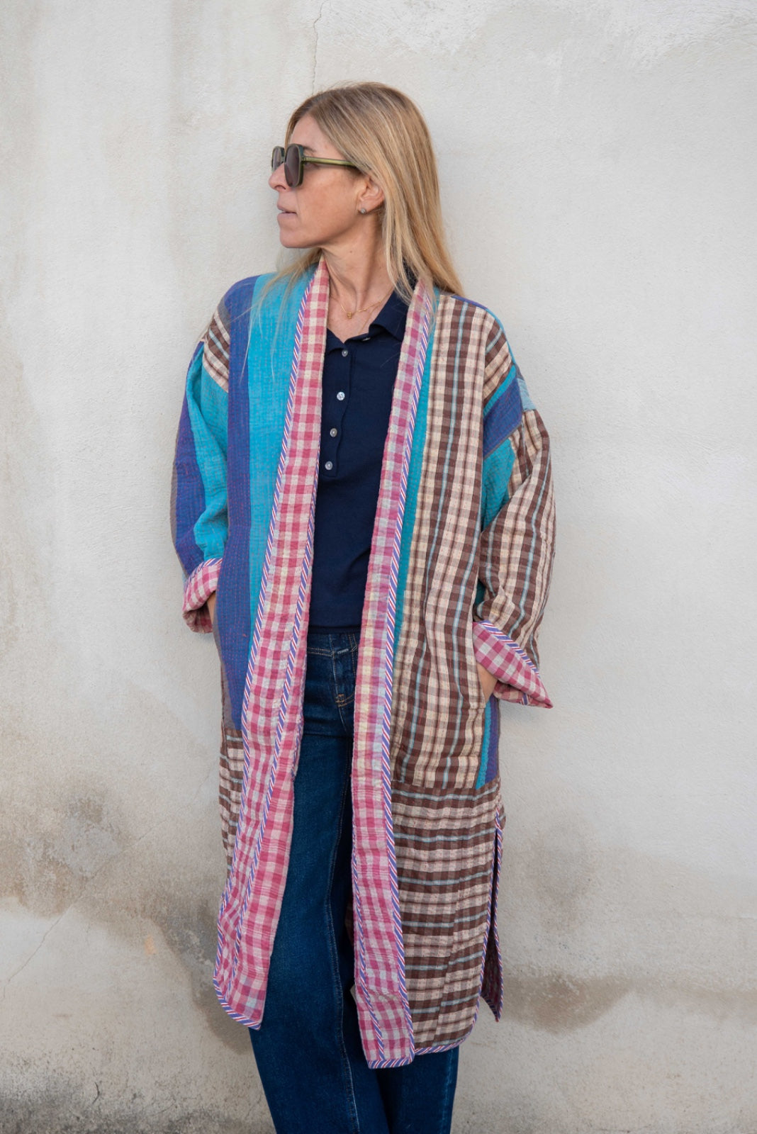 Reversible old kantha Kimono