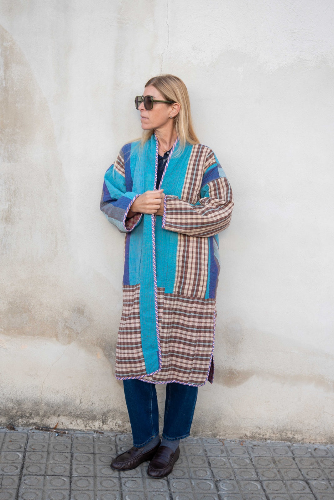 Reversible old kantha Kimono