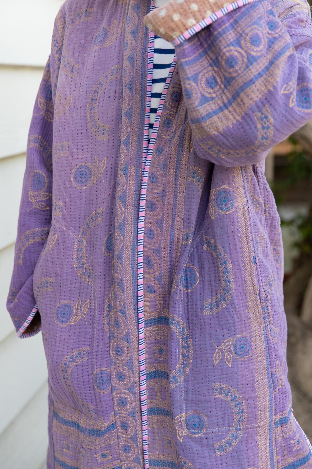 Reversible old kantha Kimono