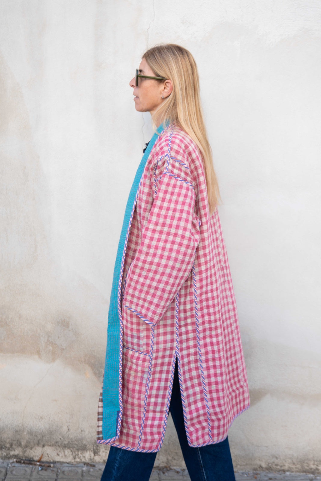 Reversible old kantha Kimono