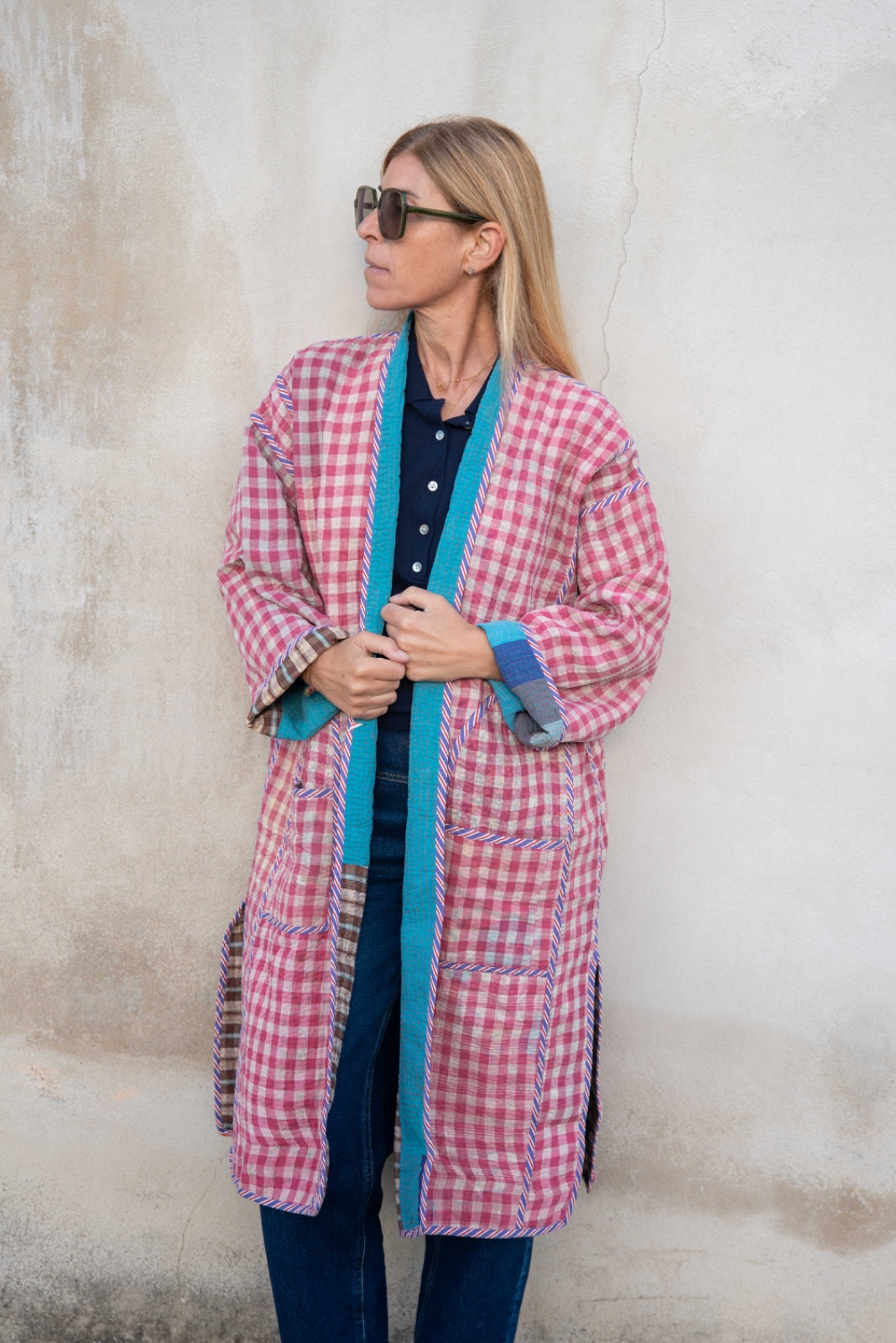 Reversible old kantha Kimono