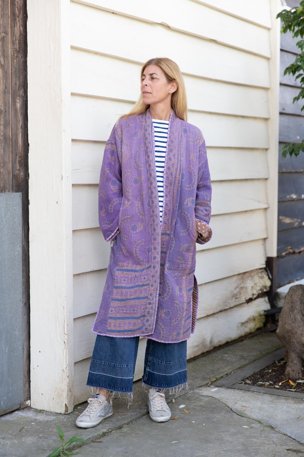 Reversible old kantha Kimono