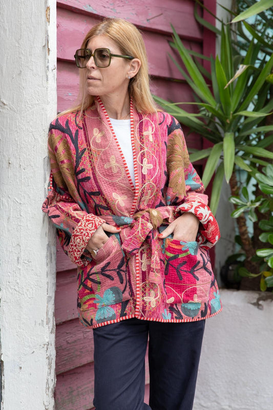 Old kantha embroidery reversible jacket