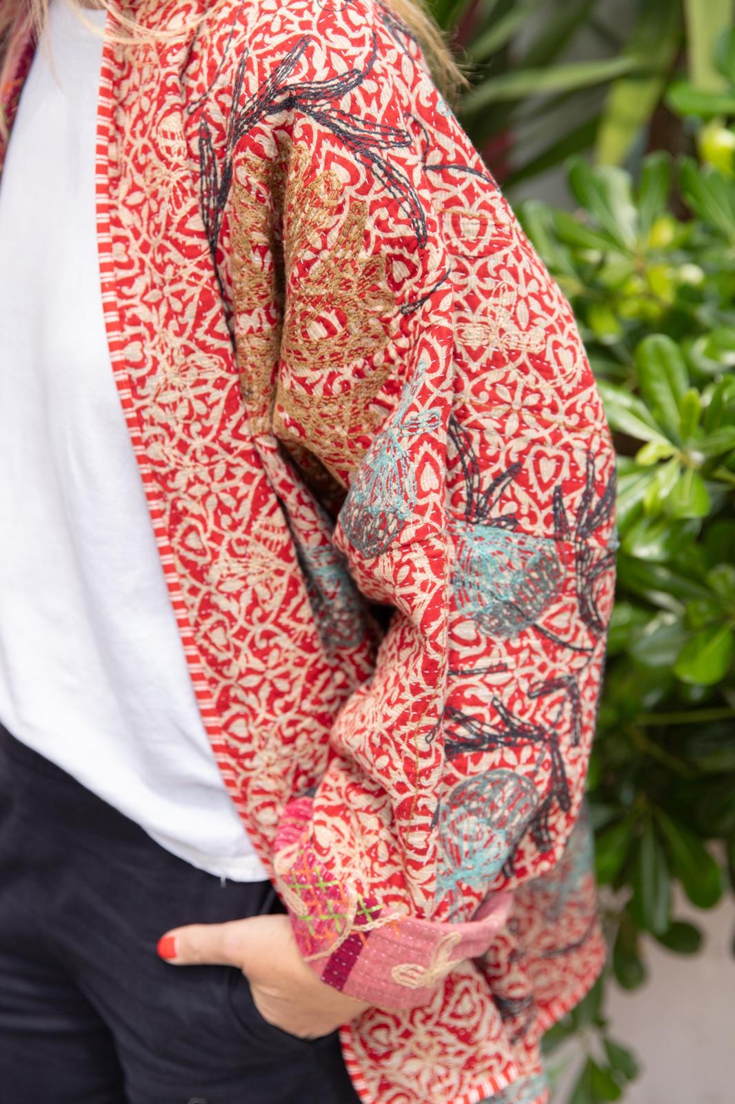 Old kantha embroidery reversible jacket