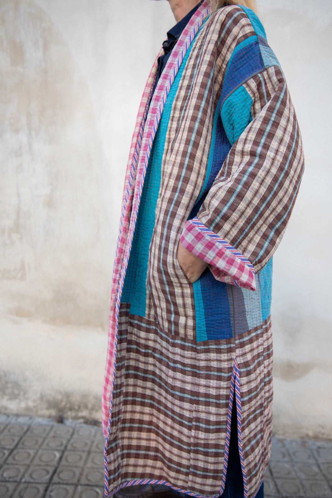 Reversible old kantha Kimono
