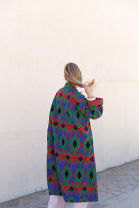 Red Capri cotton embroidered ikat kimono