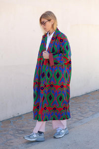 Red Capri cotton embroidered ikat kimono