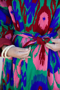 Pink Capri cotton embroidered ikat kimono
