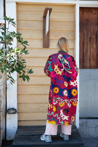 Long red Suzani kimono