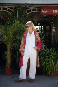 COTTON SARI EMBROIDERED KIMONO