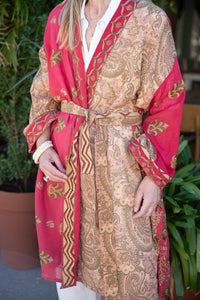 COTTON SARI EMBROIDERED KIMONO