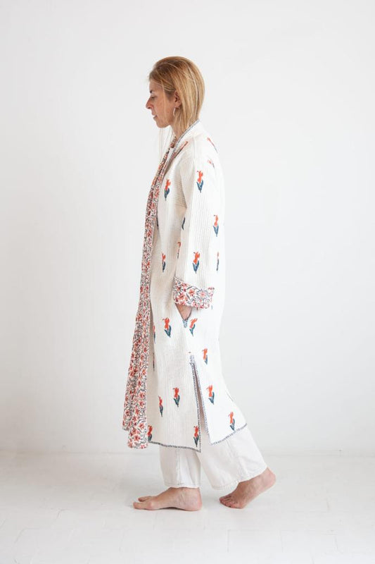 Block print reversible kimono
