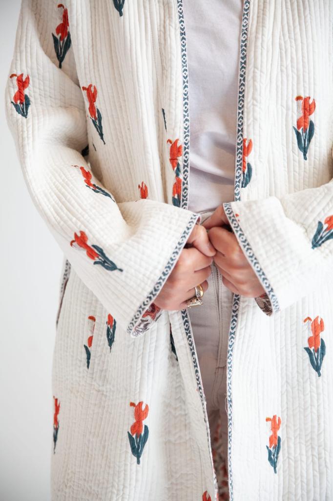 Block print reversible kimono