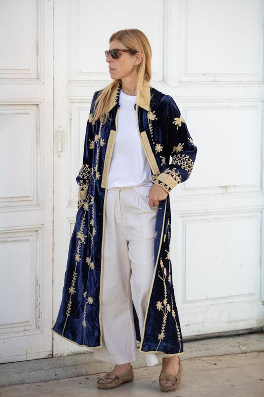Silk velvet embroidered kimono