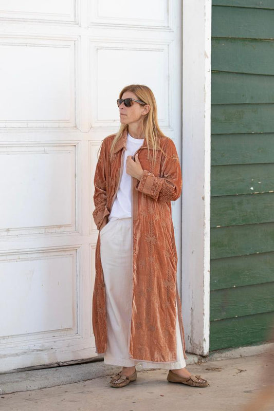 Silk velvet embroidered kimono