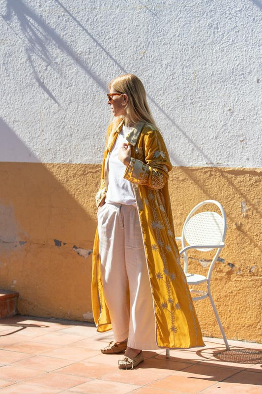 Silk velvet embroidered kimono