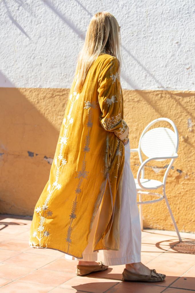 Silk velvet embroidered kimono