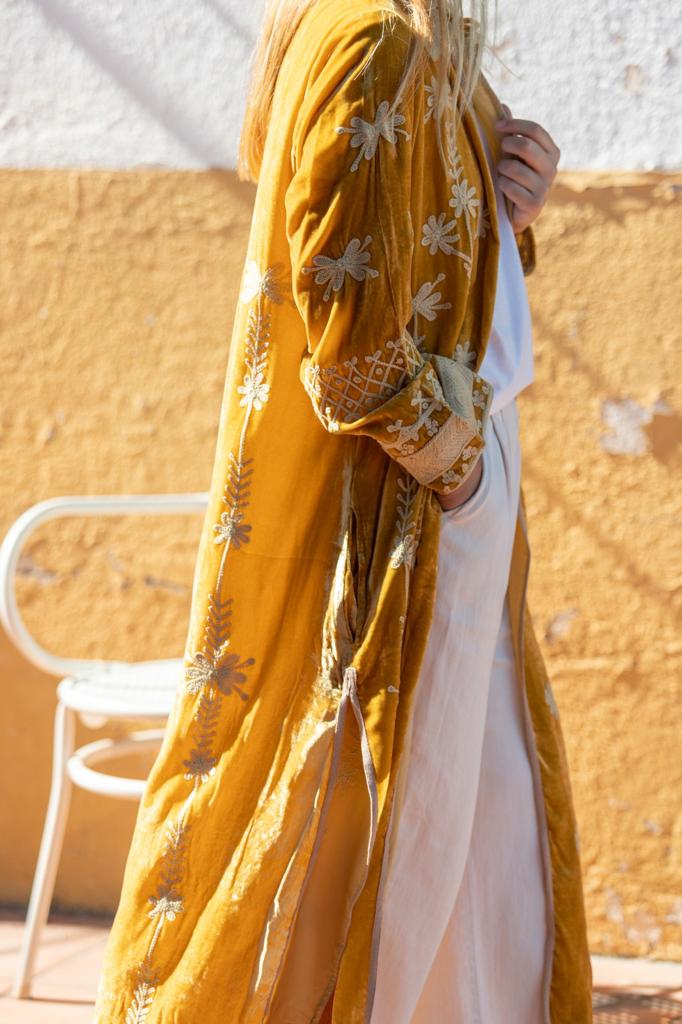 Silk velvet embroidered kimono